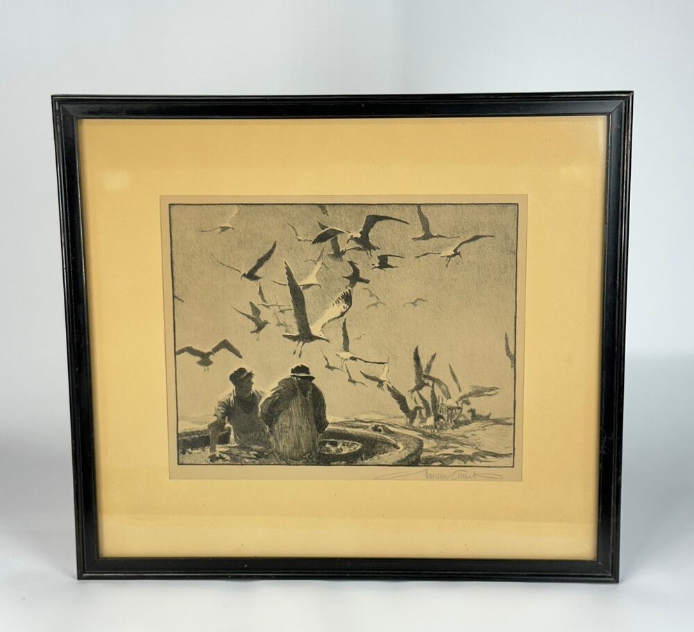 Gordon Grant Pencil Signed Lithograph, Fishermen & Seagulls, Framed Maritime Art
